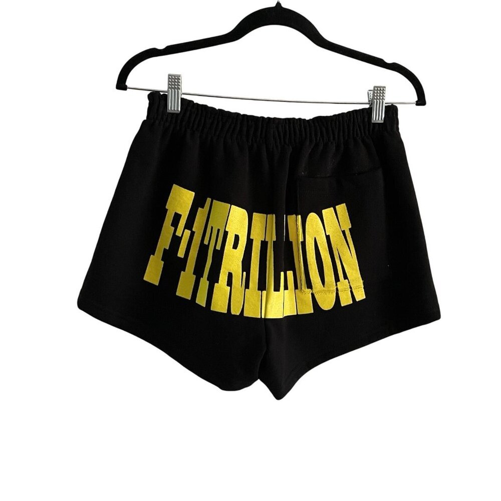 Post Malone 2024 Women L Black Yellow F-1 Trillion Fleece Sweat Shorts